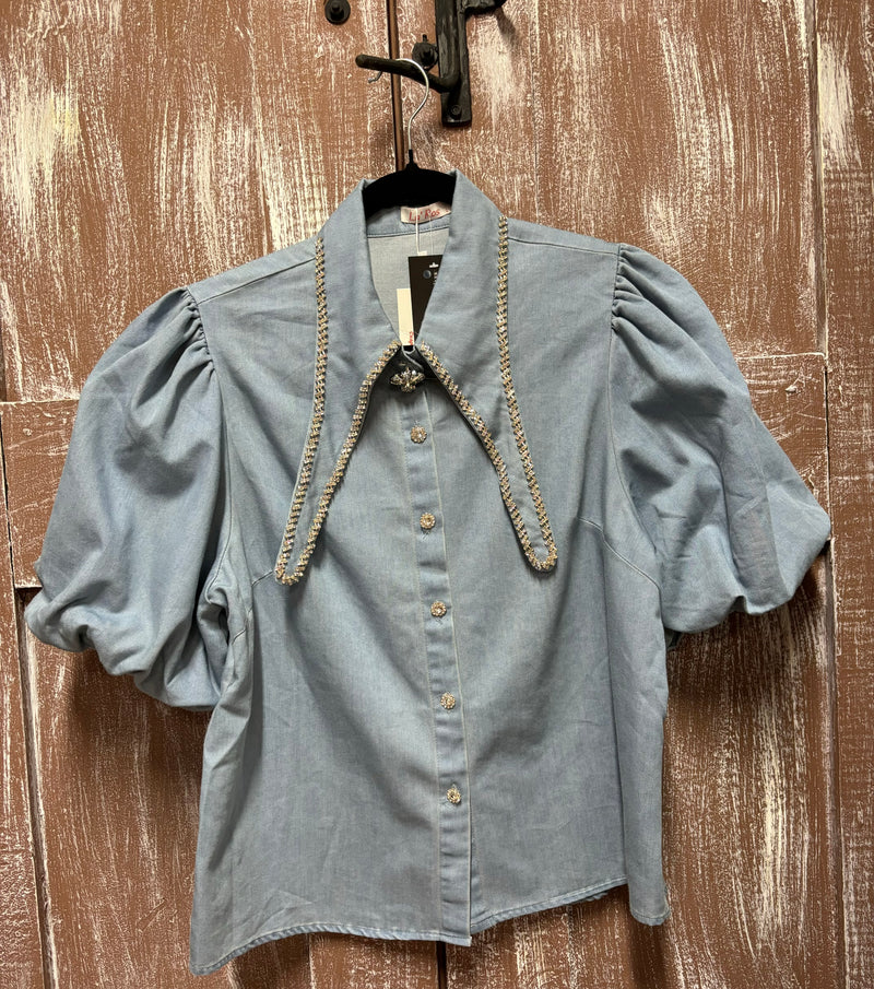 BLUSA AZUL DENIM RHINESTONES