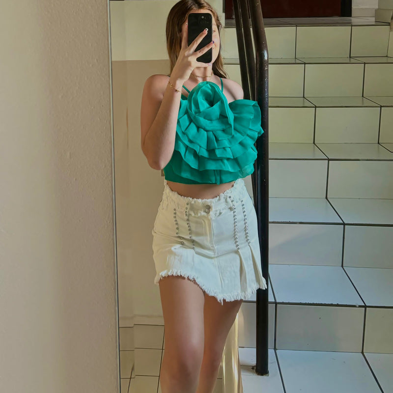 CROP TOP VERDE CON FLOR